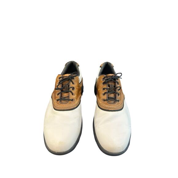 FootJoy Contour Series men's golf shoes in white and brown leather Size 9 - Picture 2 of 8